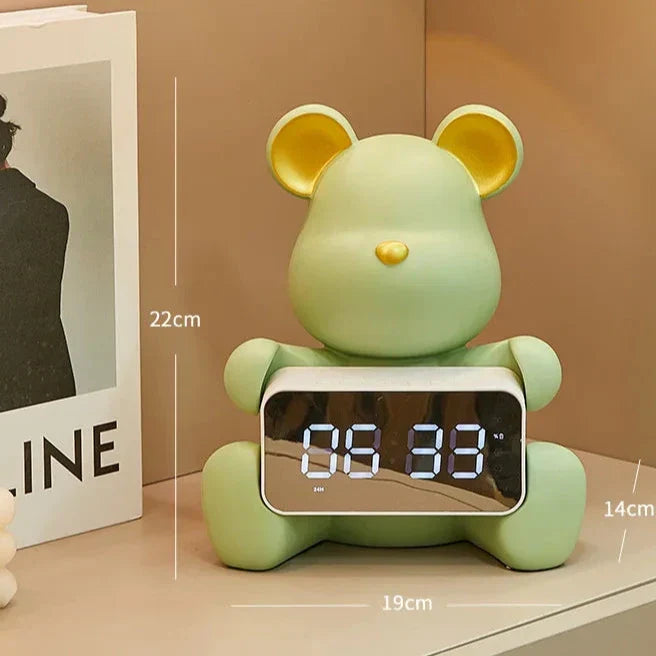 Alarm Clock | Bear-Shaped Dual-Sided LED Display | Ceramic & Resin