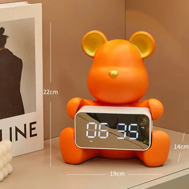 Alarm Clock | Bear-Shaped Dual-Sided LED Display | Ceramic & Resin