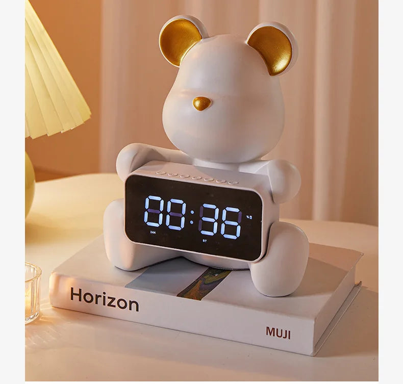 Alarm Clock | Bear-Shaped Dual-Sided LED Display | Ceramic & Resin
