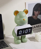 Alarm Clock | Bear-Shaped Dual-Sided LED Display | Ceramic & Resin