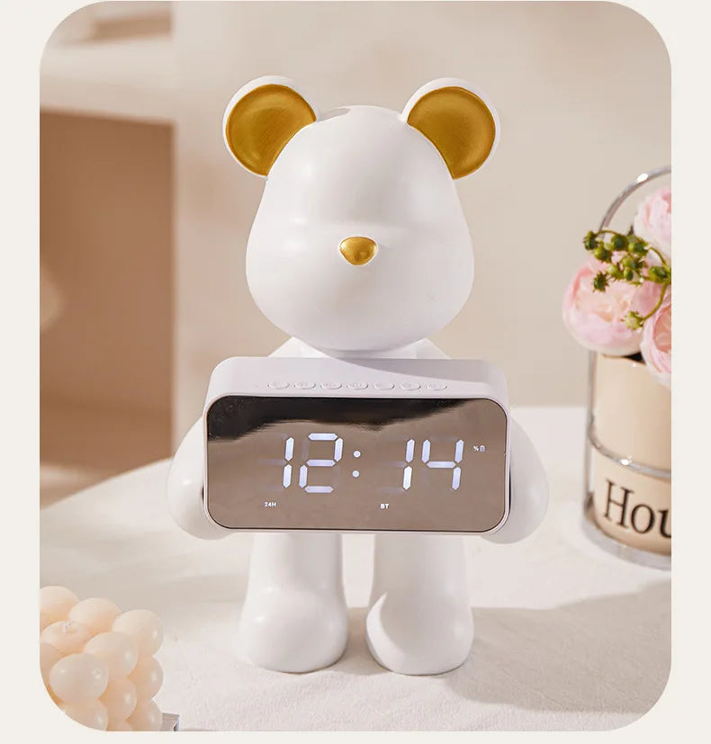 Alarm Clock | Bear-Shaped Dual-Sided LED Display | Ceramic & Resin