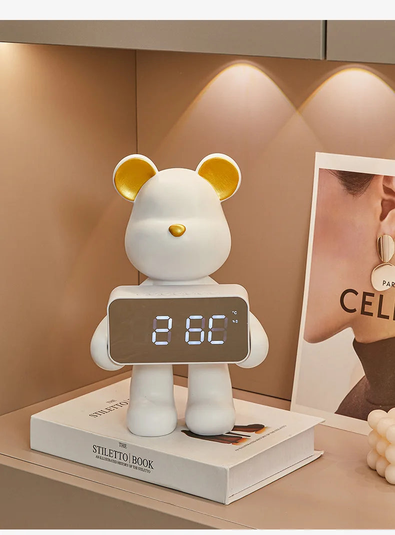 Alarm Clock | Bear-Shaped Dual-Sided LED Display | Ceramic & Resin
