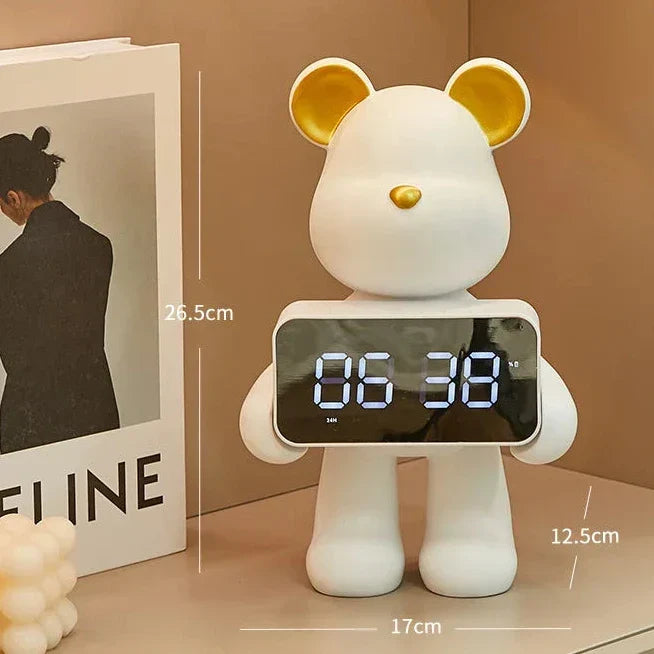 Alarm Clock | Bear-Shaped Dual-Sided LED Display | Ceramic & Resin