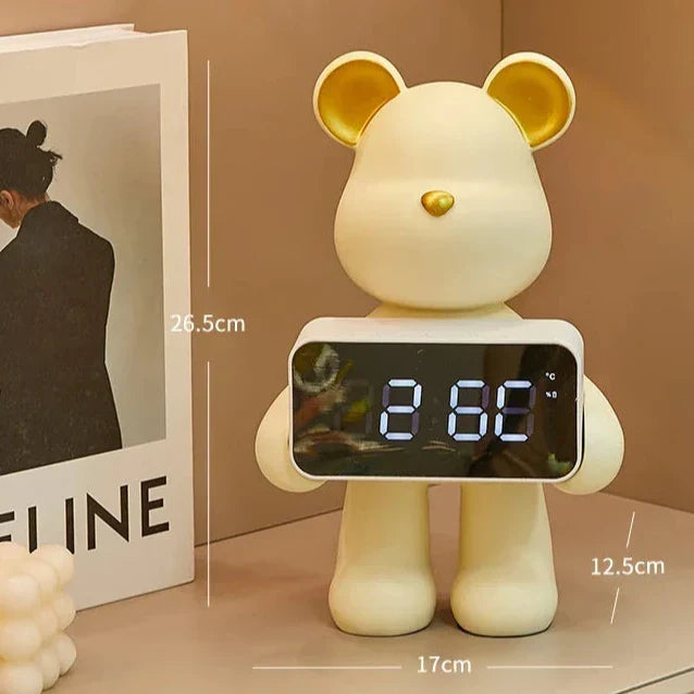 Alarm Clock | Bear-Shaped Dual-Sided LED Display | Ceramic & Resin