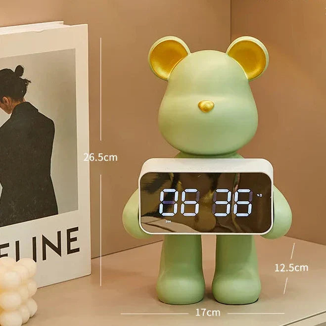 Alarm Clock | Bear-Shaped Dual-Sided LED Display | Ceramic & Resin