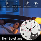 Alarm Clock | Silent Movement & Decorative Black Cat | Two Sizes