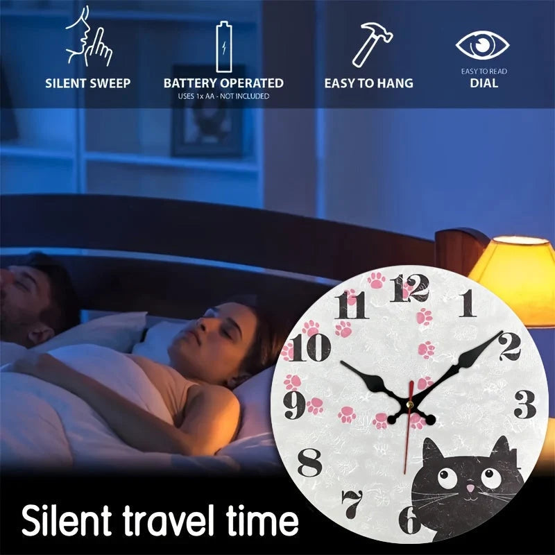 Alarm Clock | Silent Movement & Decorative Black Cat | Two Sizes