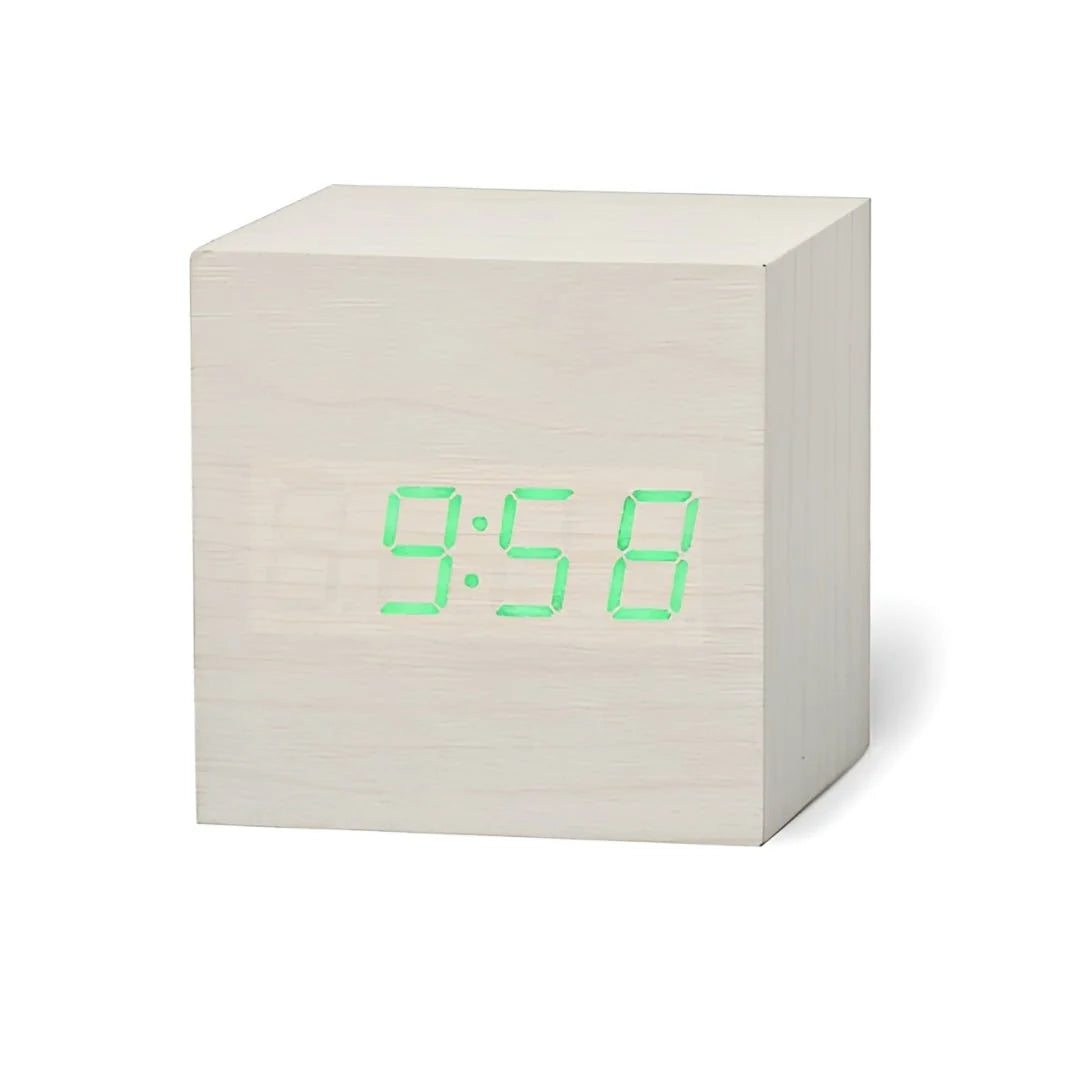 Alarm Clock | Wood Grain LED Time, Date & Temp