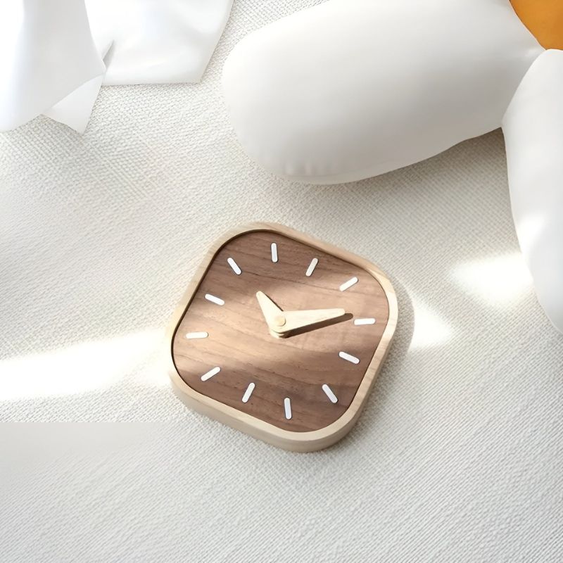 Desk Analog Clock | Square Wood Casing | Silent Movement
