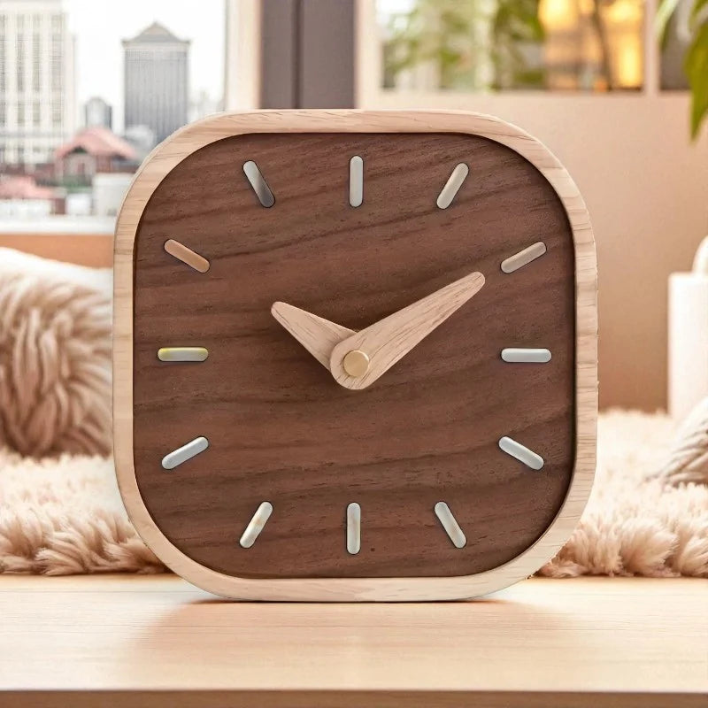 Desk Analog Clock | Square Wood Casing | Silent Movement