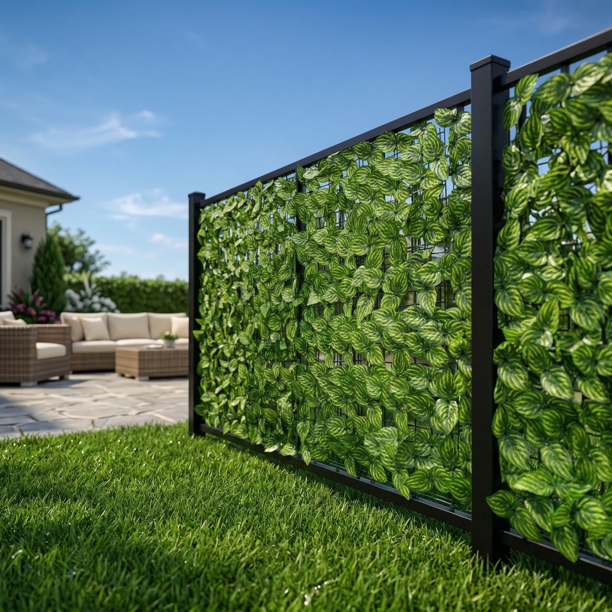 Artificial Privacy Fence | Dense Leaf Panel & Grid Backing