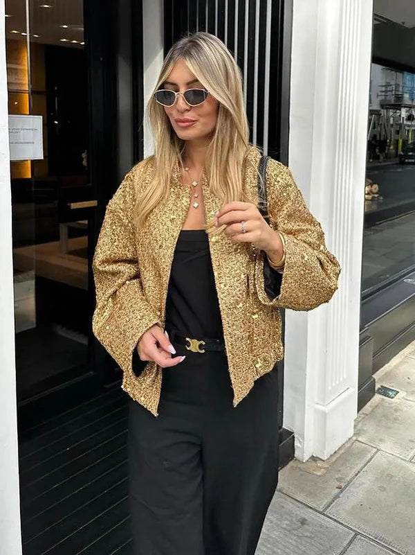 Aviator Jacket | Allover Sequin | Cropped Fit