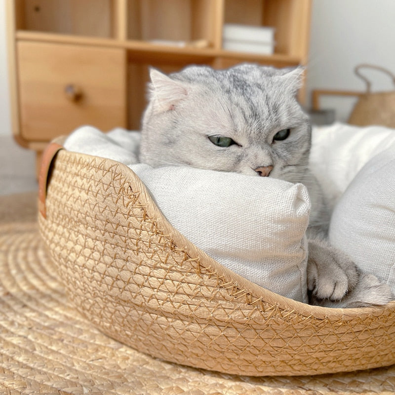 Pet Bed | Woven Bamboo & Raised Side Walls