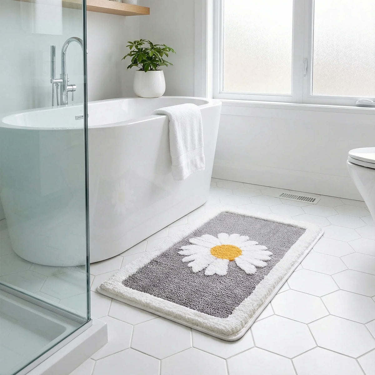 Bath Mat | Scandinavian Floral Soft Microfiber & Anti-Slip