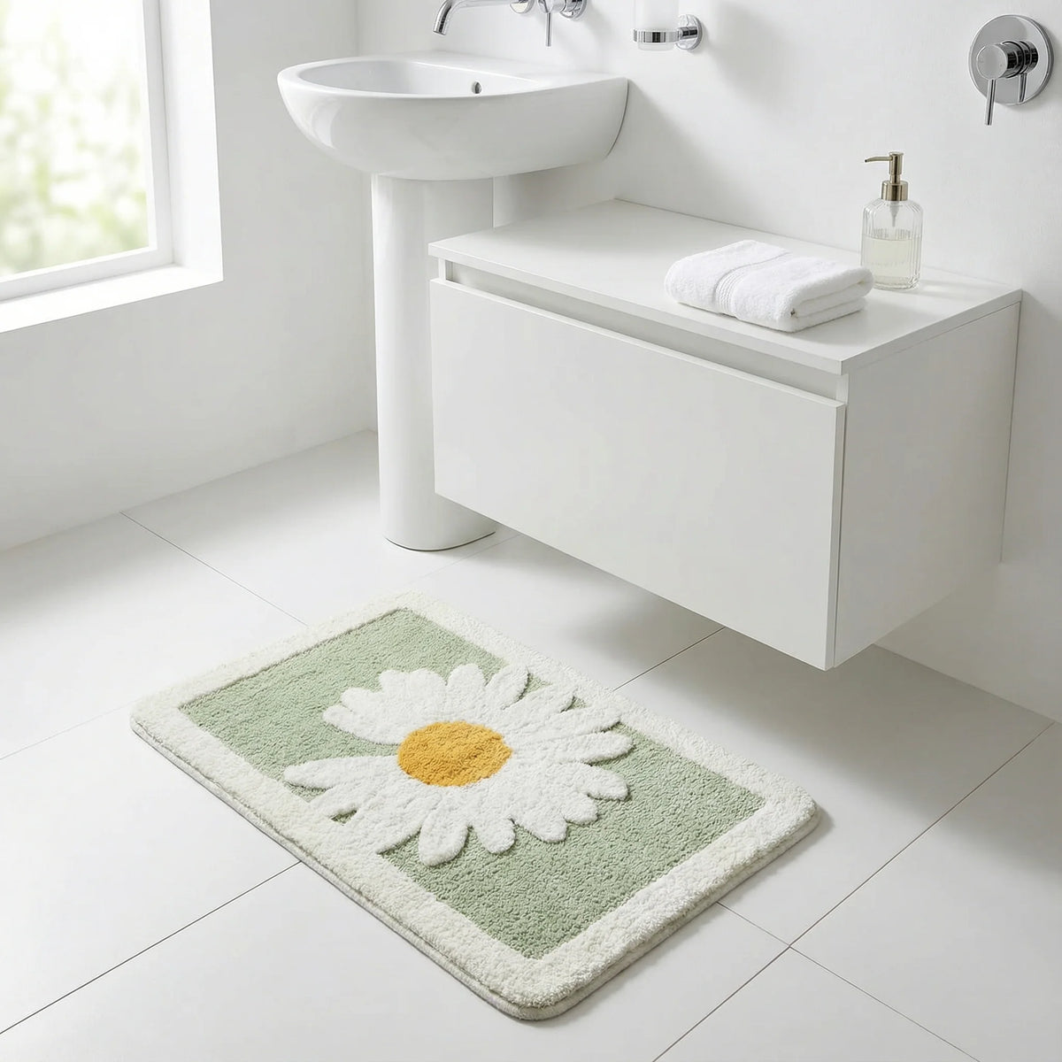 Bath Mat | Scandinavian Floral Soft Microfiber & Anti-Slip