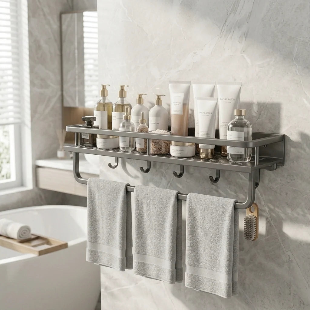 Bathroom Shelf | Aluminum Wall-Mounted | Optional Towel Rail