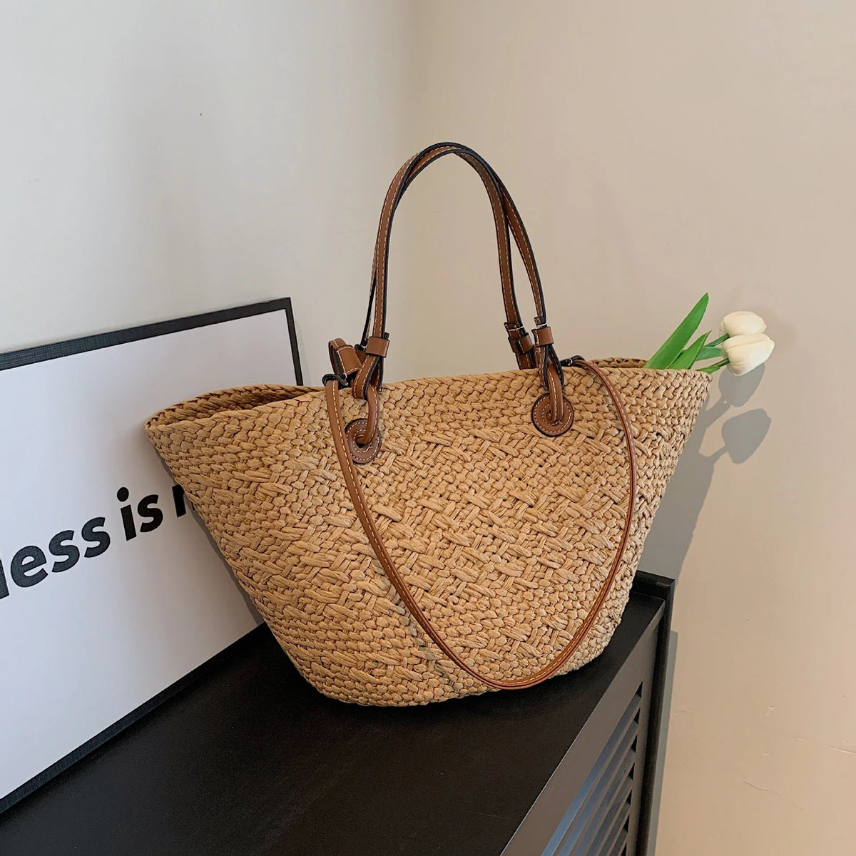 Beach Bag | Woven Straw & Spacious Interior