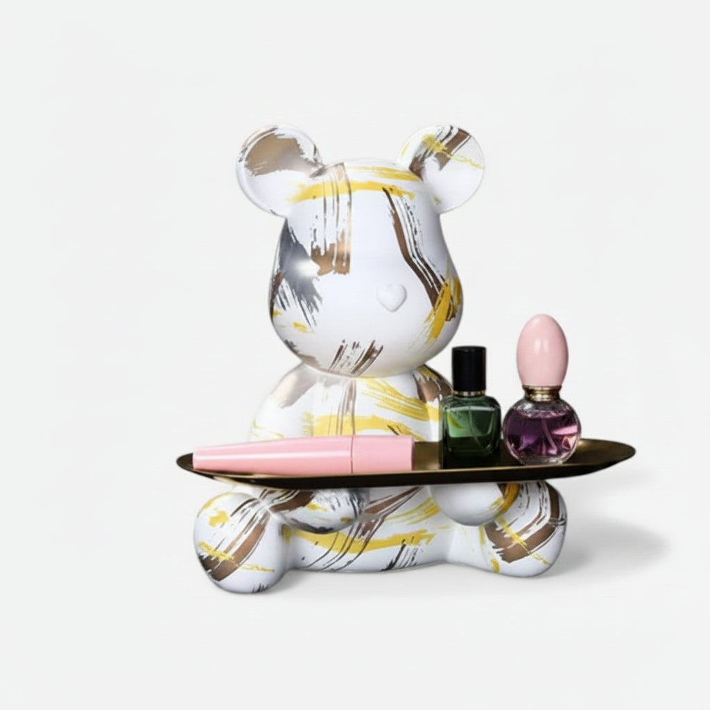 Bear Figurine | Graffiti-Style Painted Finish | Built-In Tray Base