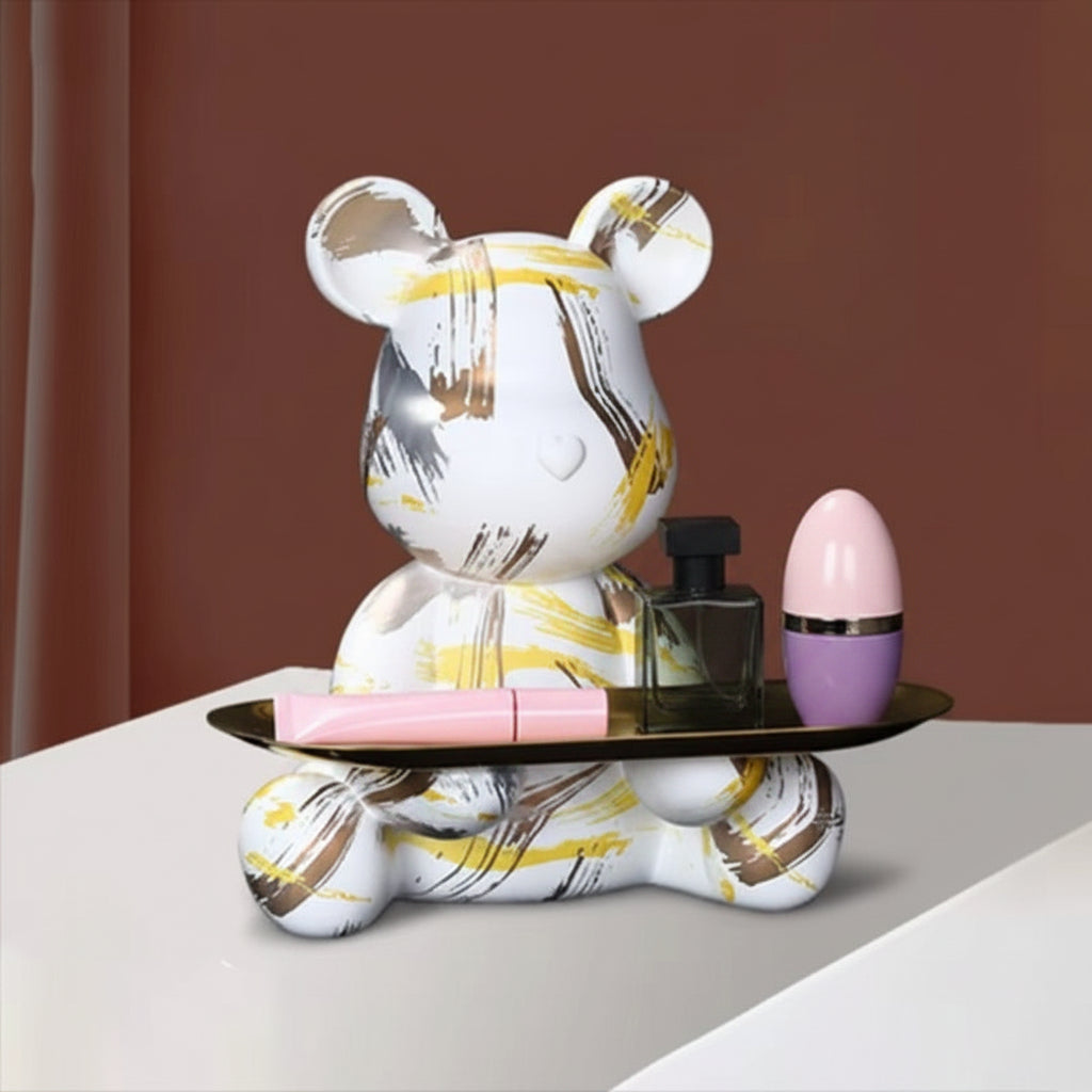 Bear Figurine | Graffiti-Style Painted Finish | Built-In Tray Base