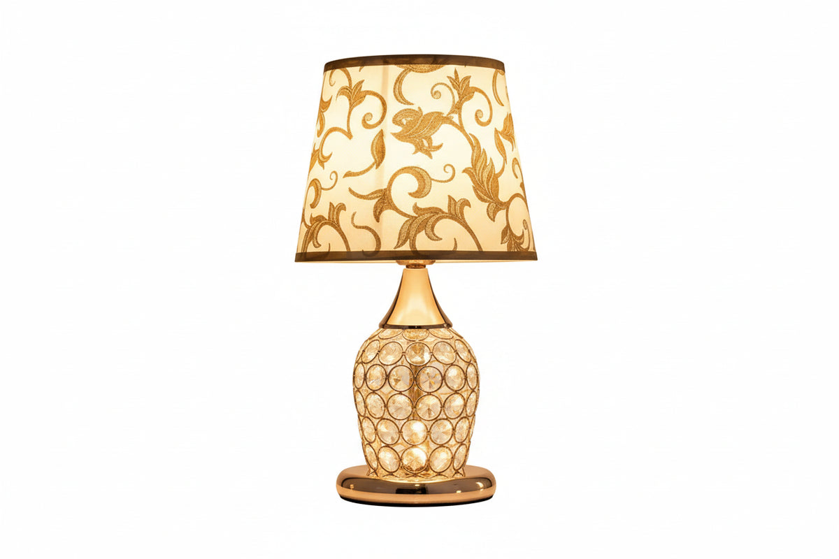 Bedside Lamp | Crystal Design & Fabric Shade | Bulb Included
