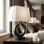 Bedside Table Lamp | Sculptural Ring Base & Fabric Shade | 56 cm Height