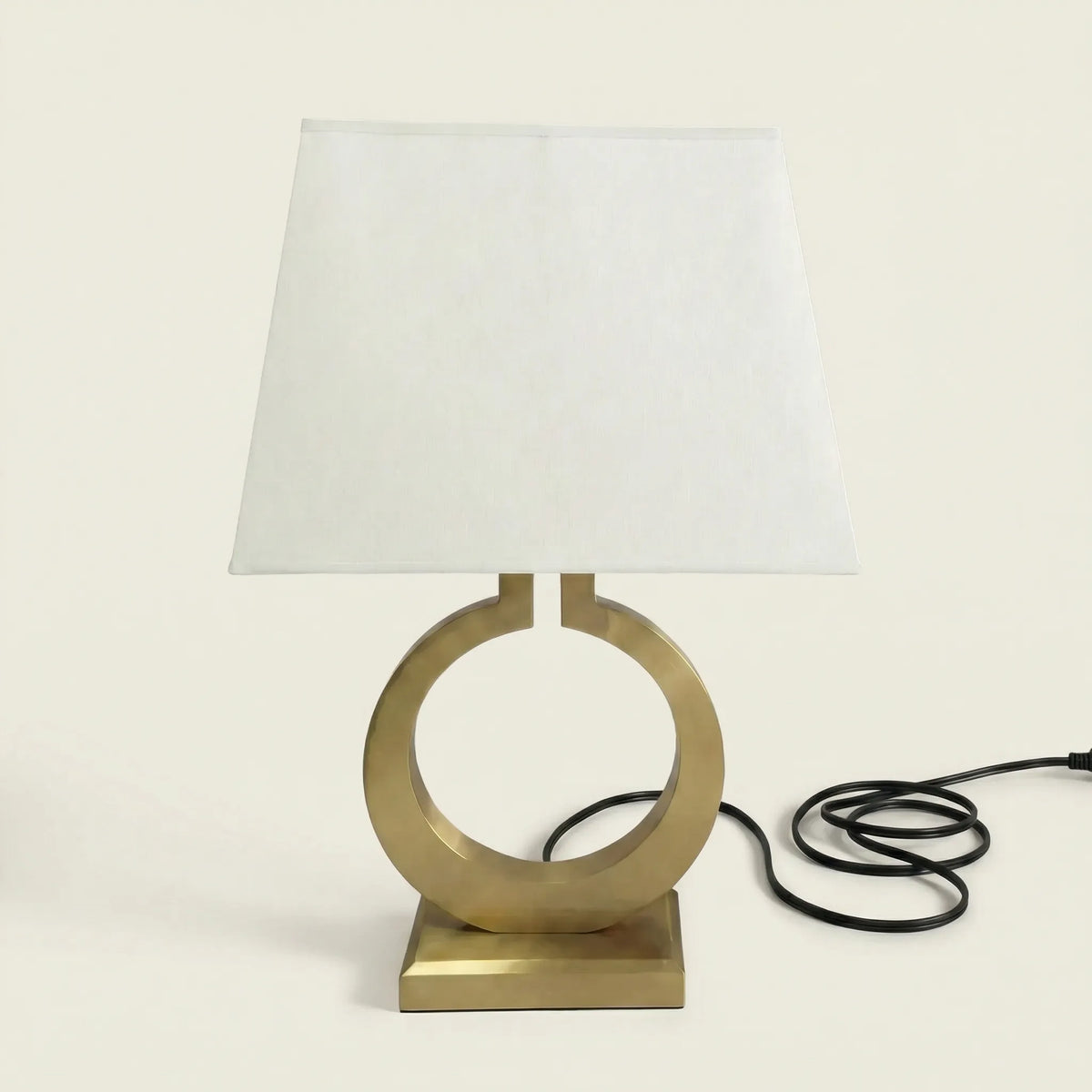 Bedside Table Lamp | Sculptural Ring Base & Fabric Shade | 56 cm Height
