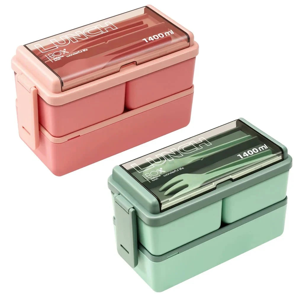 Bento Lunch Box | Double-Layer Leak-Proof & Microwave-Safe | 1400 ml