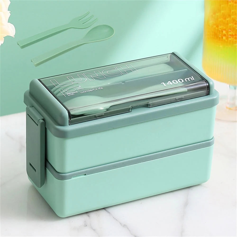 Bento Lunch Box | Double-Layer Leak-Proof & Microwave-Safe | 1400 ml