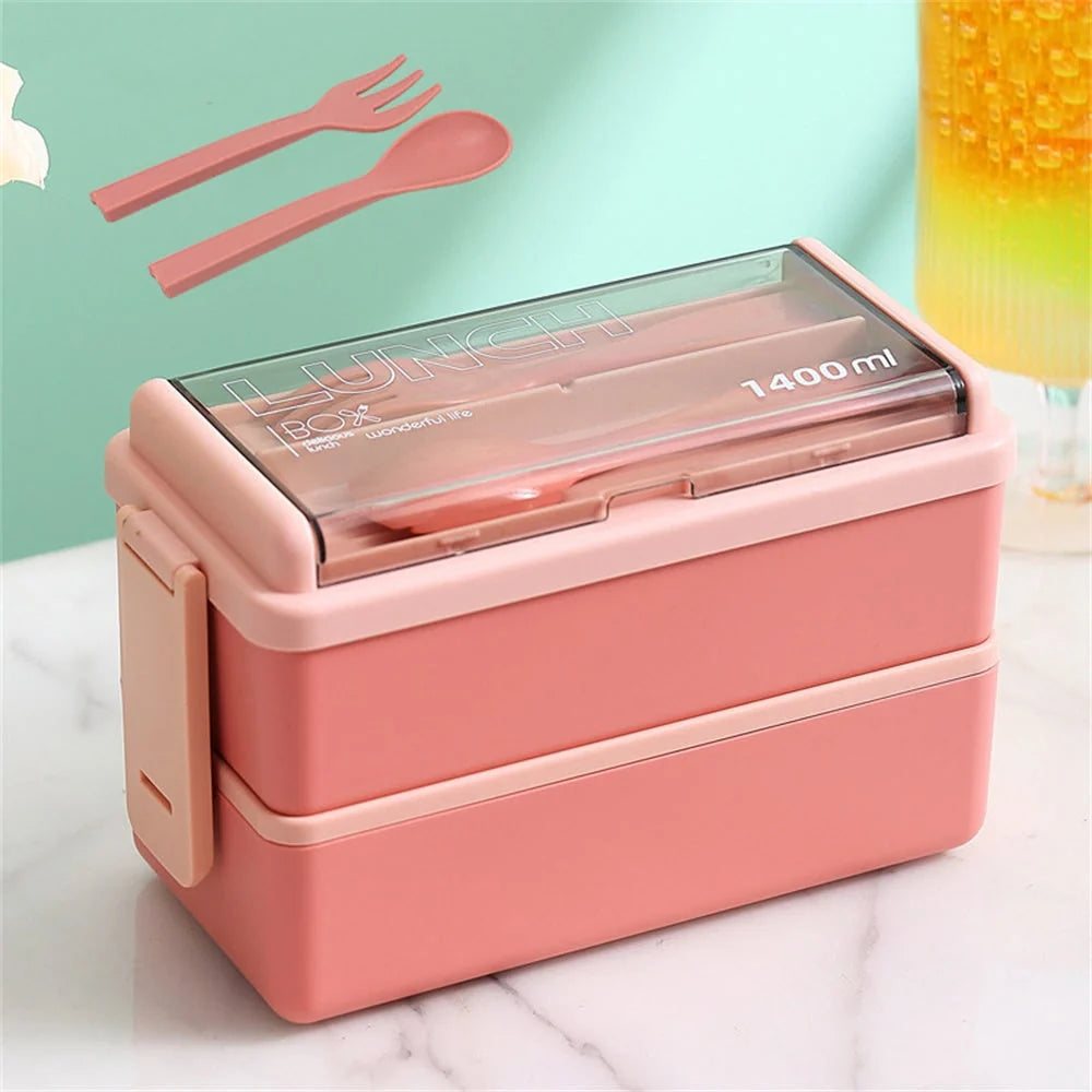 Bento Lunch Box | Double-Layer Leak-Proof & Microwave-Safe | 1400 ml