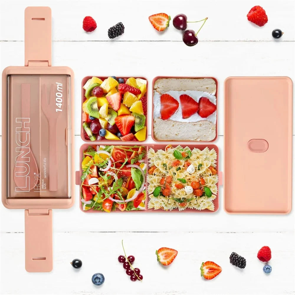Bento Lunch Box | Double-Layer Leak-Proof & Microwave-Safe | 1400 ml