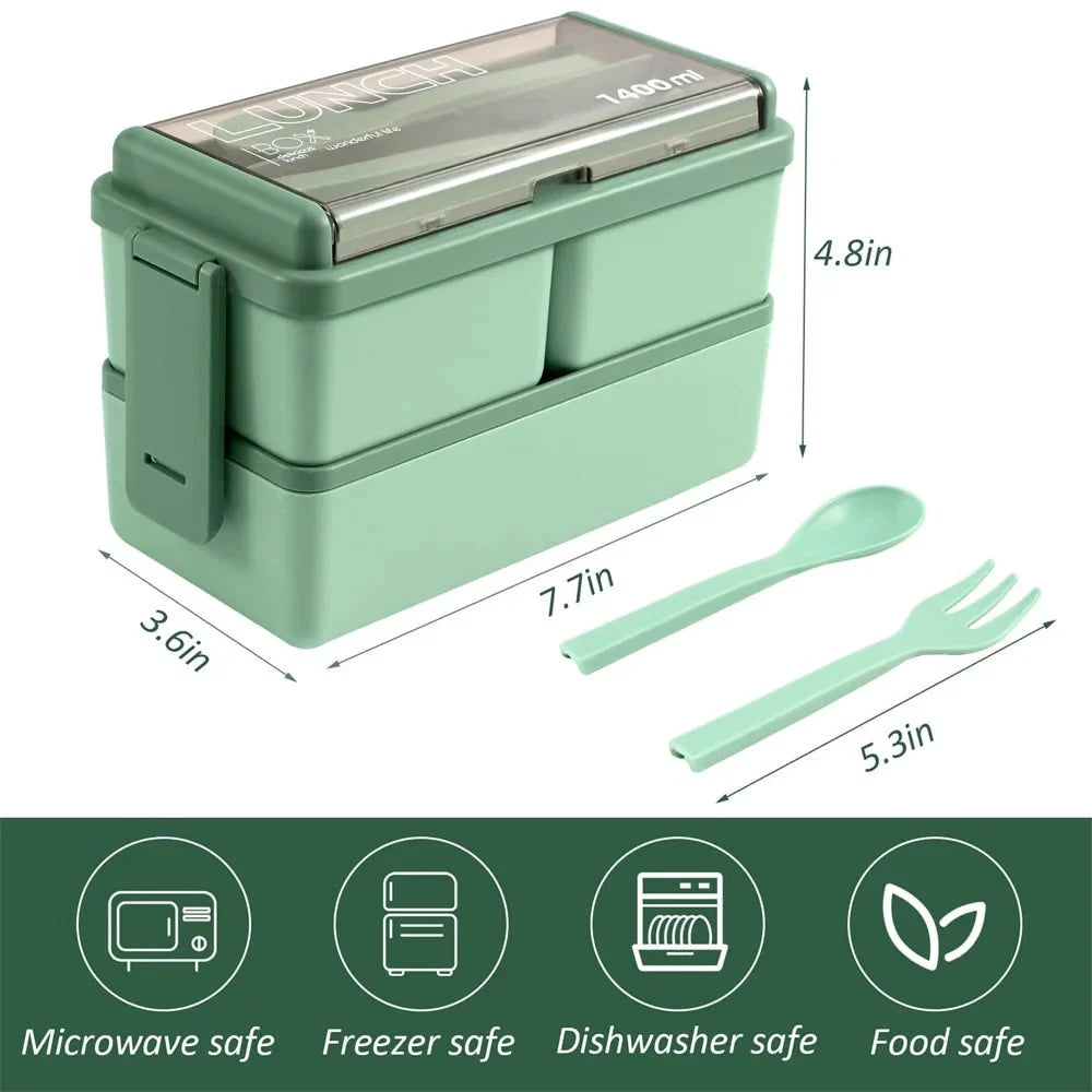 Bento Lunch Box | Double-Layer Leak-Proof & Microwave-Safe | 1400 ml