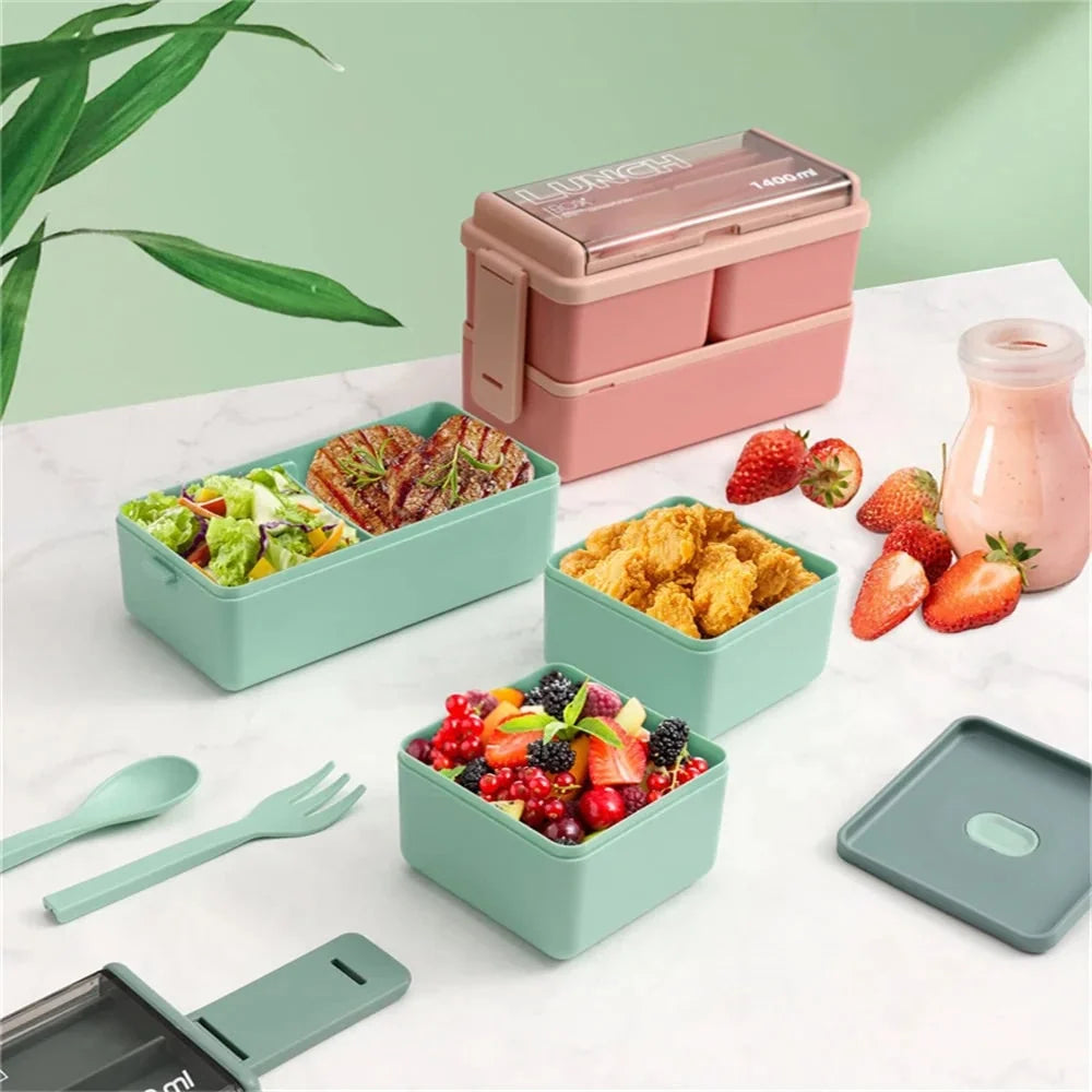 Bento Lunch Box | Double-Layer Leak-Proof & Microwave-Safe | 1400 ml