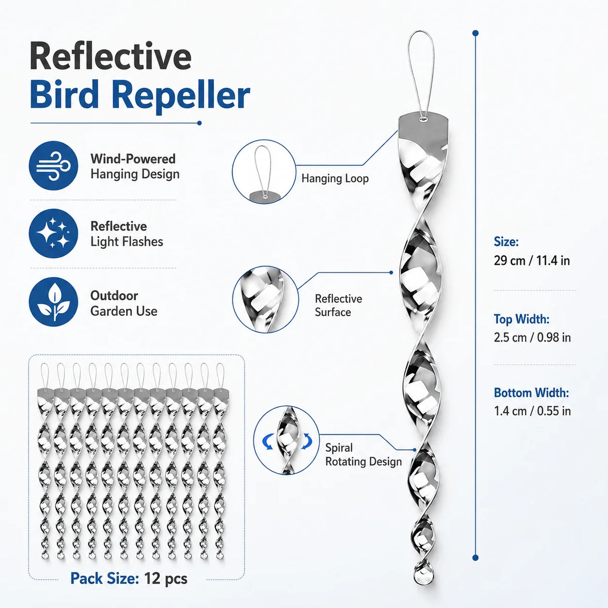 Bird Repeller | Reflective & Wind-Powered | Set of 12/24