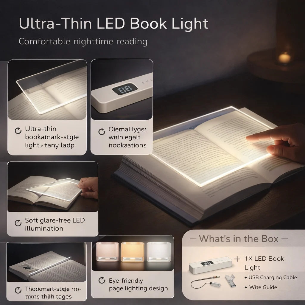 Book Light | Ultra-Thin Clip-On LED & Rechargeable