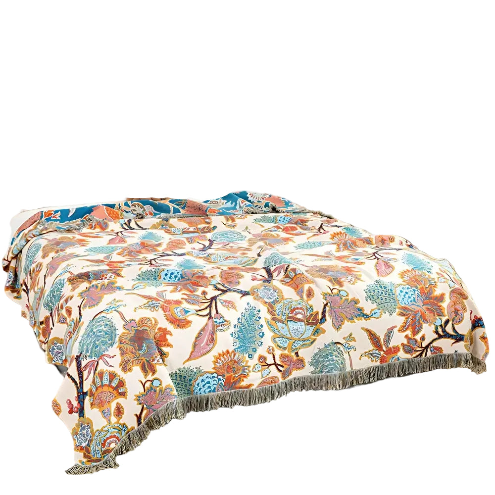 Throw Blanket | Floral Jacquard Cotton Weave | Reversible