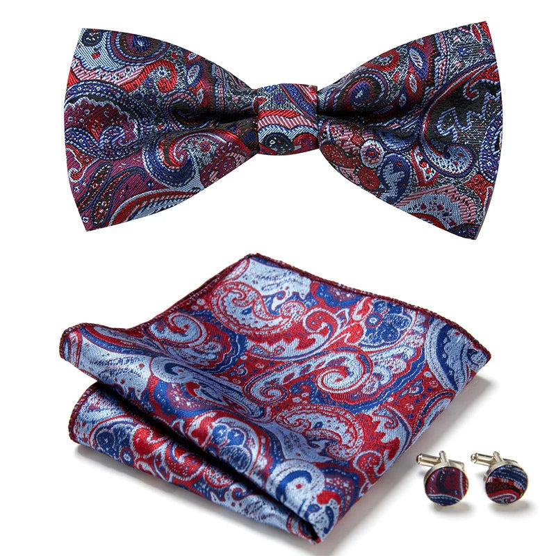 Bow Tie Set | Floral Print & Hand-Sewn Polyester | 3-Piece