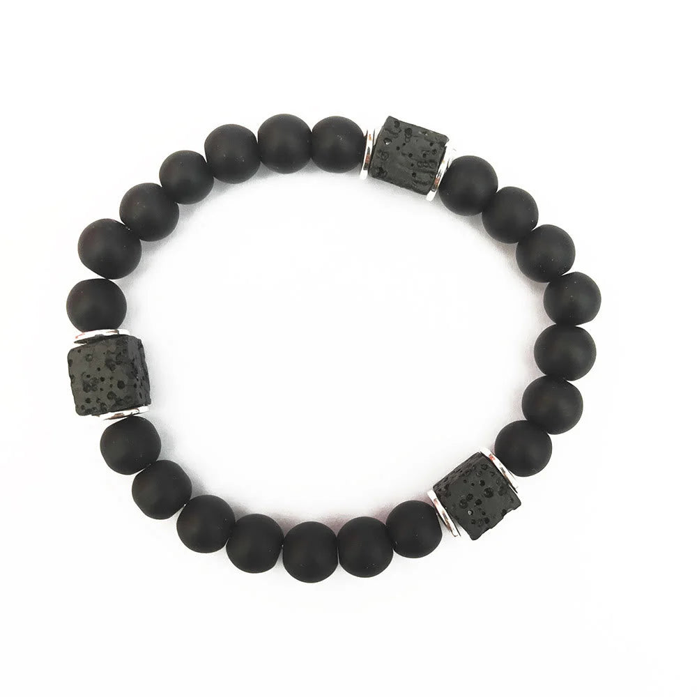 Bracelet | Matte Black Onyx & Cube Lava Stone | Adjustable Fit