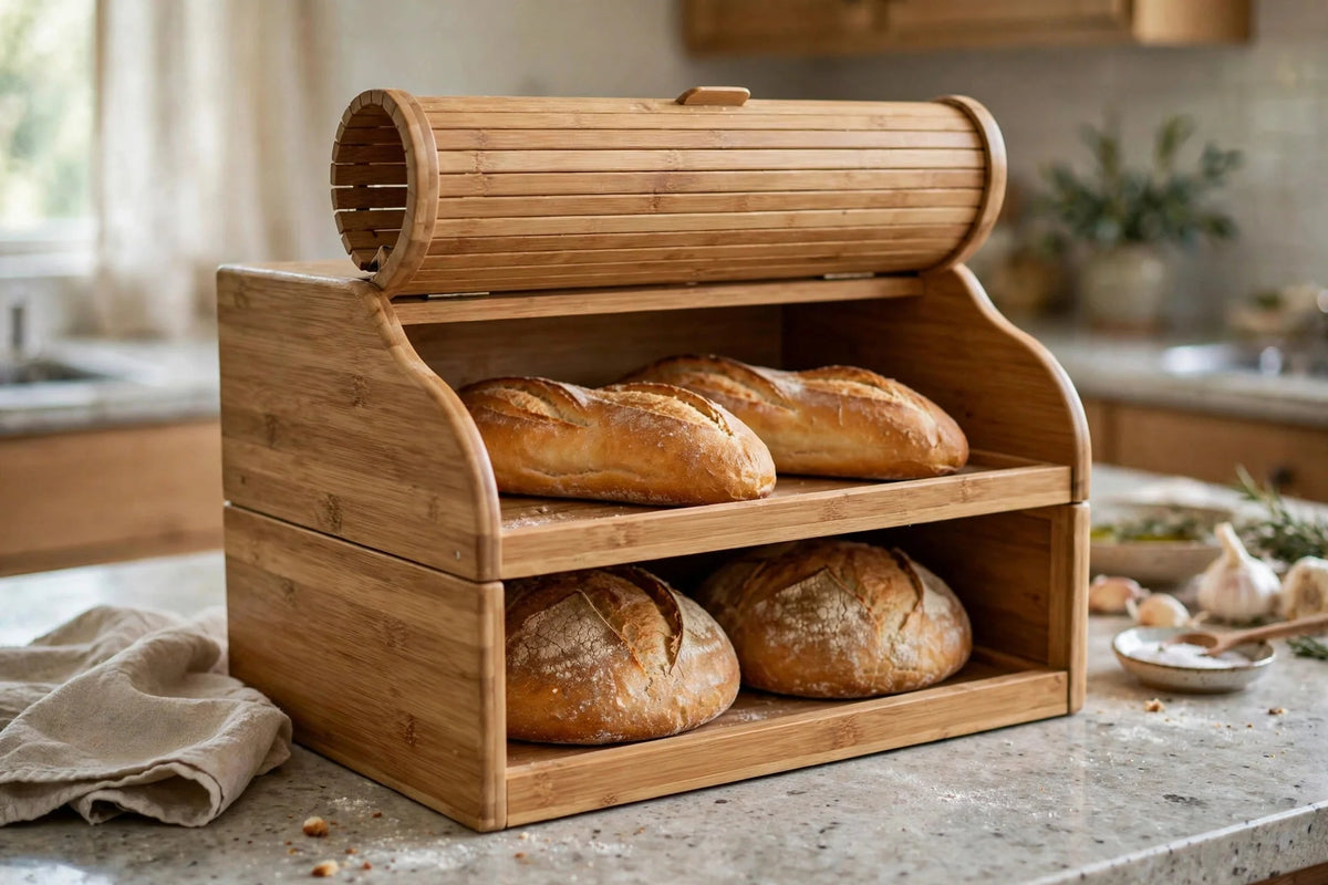 Bread Box | Bamboo Double-Layer Roll-Top Door