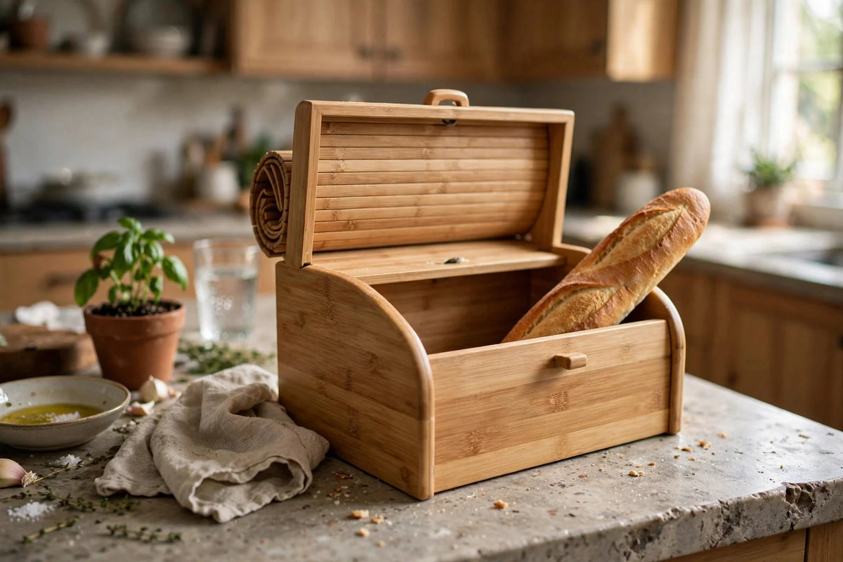 Bread Box | Bamboo Double-Layer Roll-Top Door