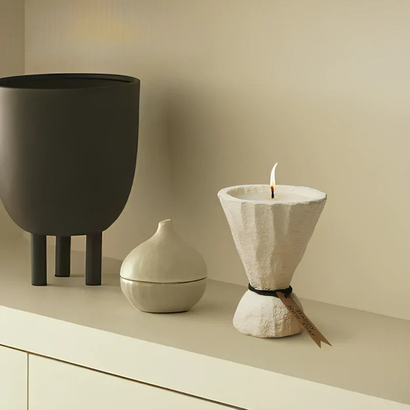 Candle Holder | Handcrafted Cement Stone-Textured | Nordic Design