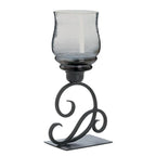 Candle Holder | Scrolling Iron Design & Smoked Glass Cup