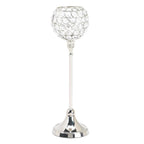 Candlestick Holder | Faceted Glass & Silver Metal | 13.5 in Tall