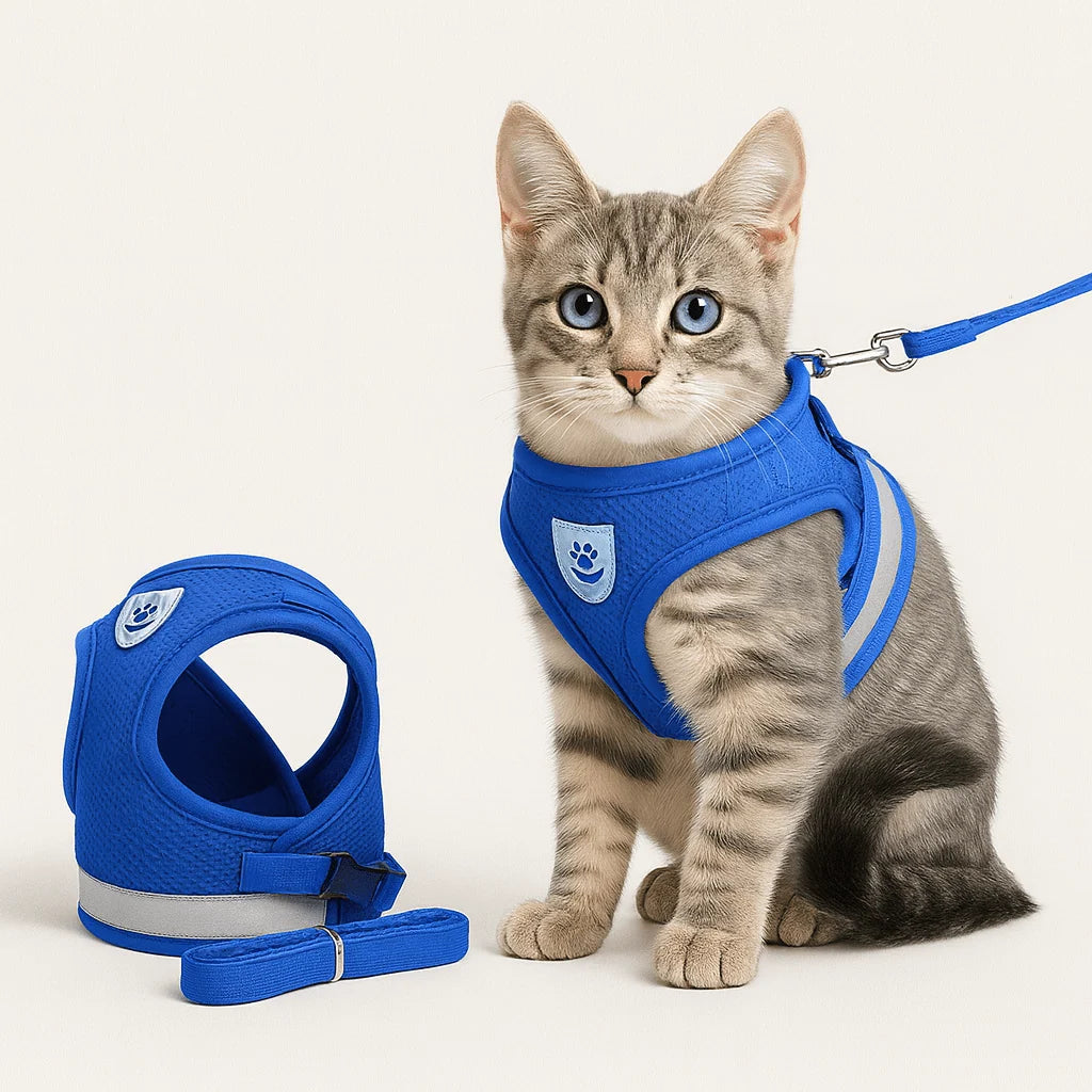 Cat Harness & Leash | Adjustable Breathable Mesh | Reflective Strip for Night Visibility