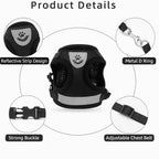 Cat Harness & Leash | Adjustable Breathable Mesh | Reflective Strip for Night Visibility
