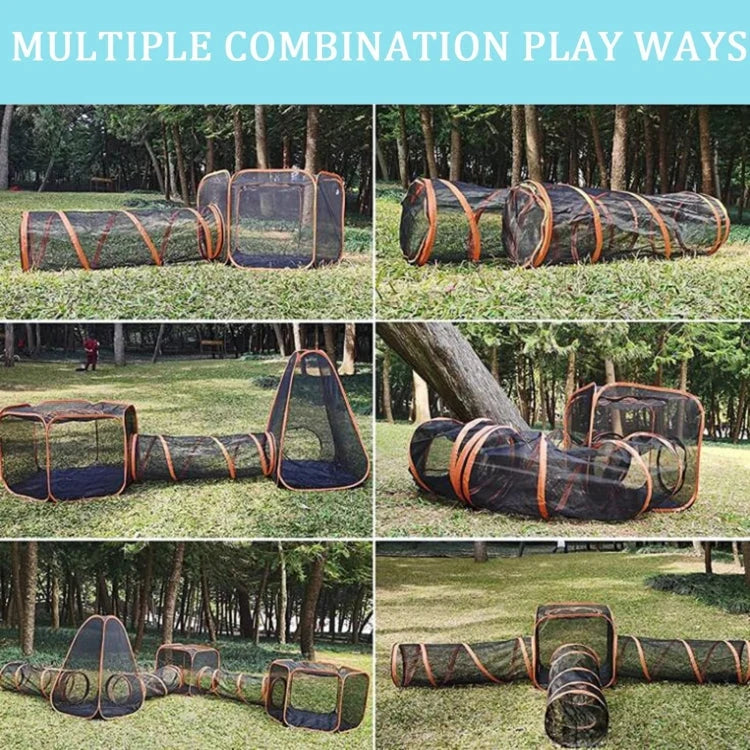 Cat Play Tent & Tunnel | Foldable Mesh & Steel Frame | For Kittens & Small Pets