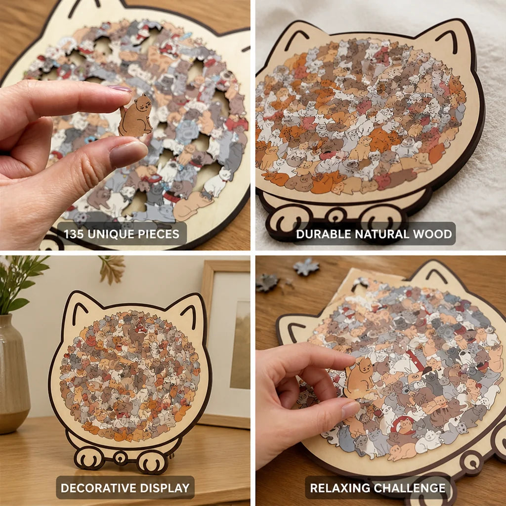 Cat Puzzle | Natural Wood Decorative Silhouette | 135 Pieces