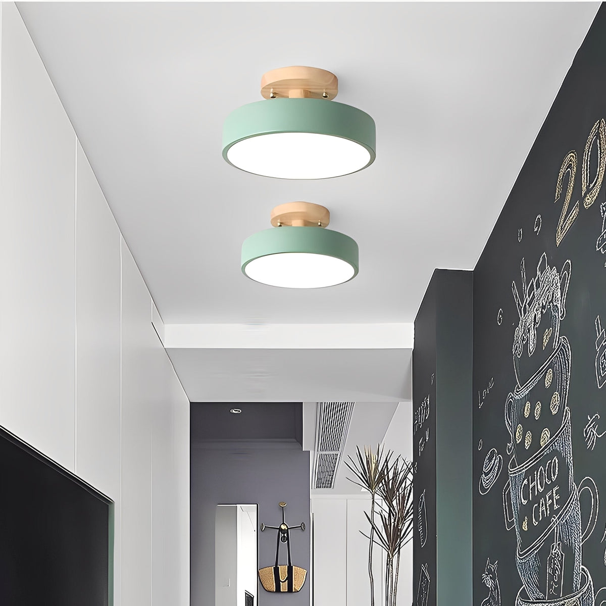 Ceiling Lamp | Circular Wood-Grain Body & Acrylic Shade | 20 cm