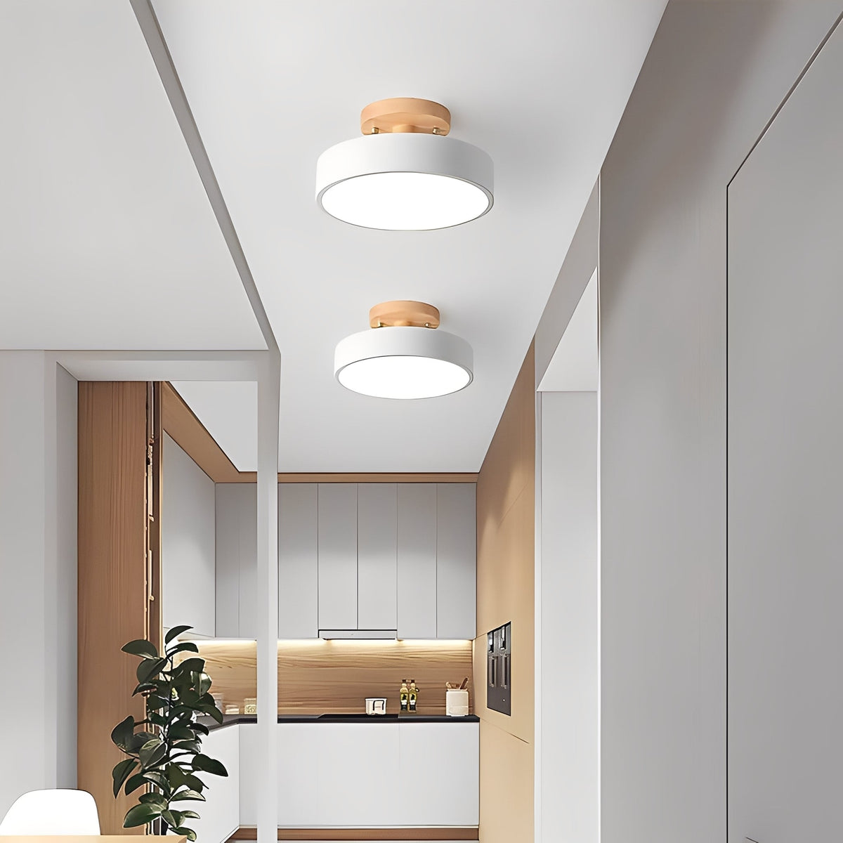 Ceiling Lamp | Circular Wood-Grain Body & Acrylic Shade | 20 cm