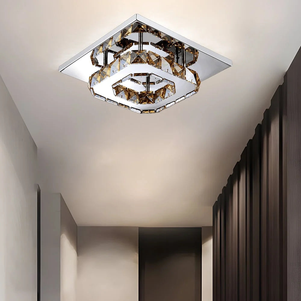 Ceiling Light | Faceted Crystal & Integrated LED | 20cm Square