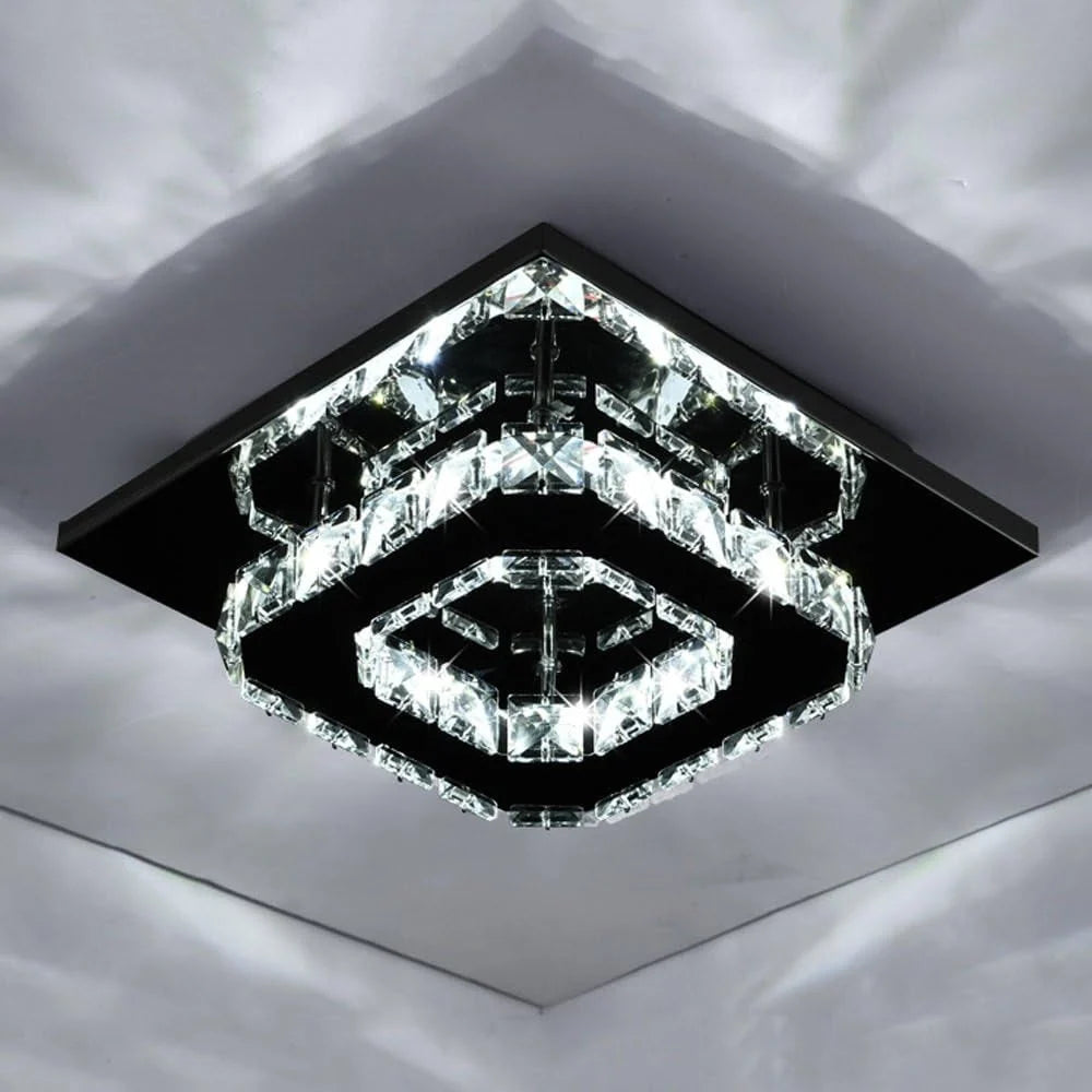 Ceiling Light | Faceted Crystal & Integrated LED | 20cm Square